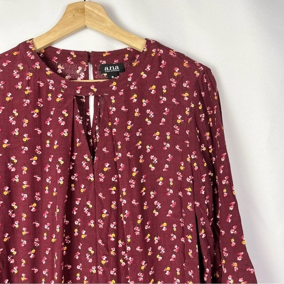 A.N.A Red Floral Long Sleeve Shift Dress M - Picture 3 of 5